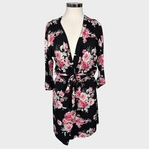 Flora by Flora Nikrooz Medium Black Pink Floral Belted Robe